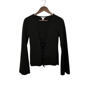 Bar IIl Vintage Goth 90's Style Black Bell Sleeve Corset Closure Top Size M